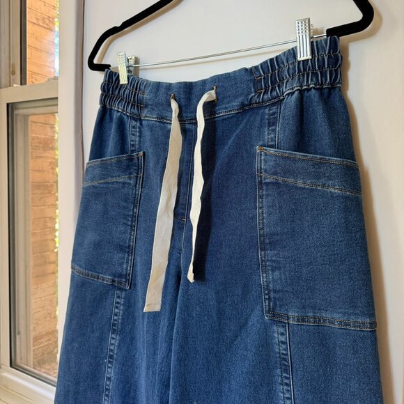 New Anthropologie Maeve Tie-Waist Wide-Leg Drawstring Jeans Dark Wash Blue Small - Picture 6 of 10